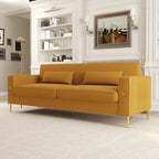 Canapé 3 places moderne 85.63 en velours avec accents dorés et coussins moelleux pour salon