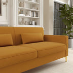 Canapé 3 places moderne 85.63 en velours avec accents dorés et coussins moelleux pour salon