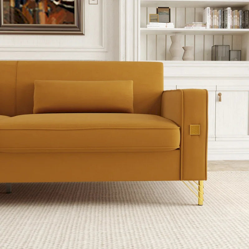 Canapé 3 places moderne 85.63 en velours avec accents dorés et coussins moelleux pour salon