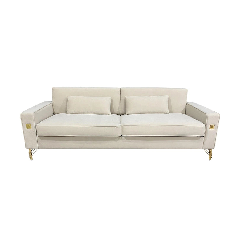 Canapé 3 places moderne 85.63 en velours avec accents dorés et coussins moelleux pour salon