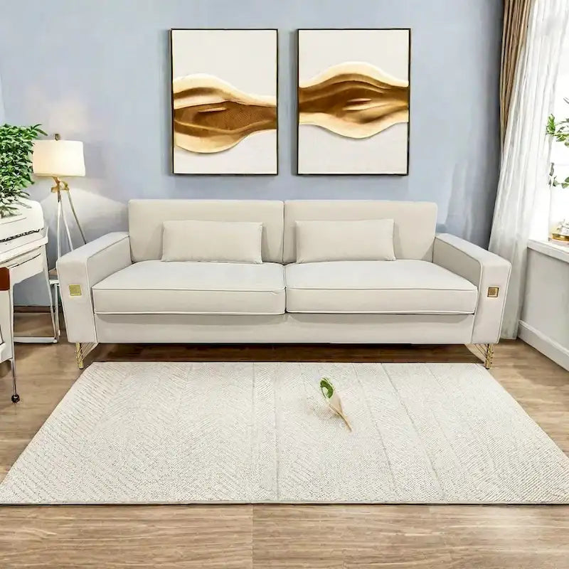 Canapé 3 places moderne 85.63 en velours avec accents dorés et coussins moelleux pour salon