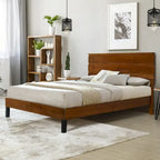Lit plateforme marron format King Size en bois massif de style Mid-Century avec tête de lit trois pièces