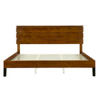 Lit plateforme marron format King Size en bois massif de style Mid-Century avec tête de lit trois pièces