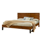 Lit plateforme marron format King Size en bois massif de style Mid-Century avec tête de lit trois pièces