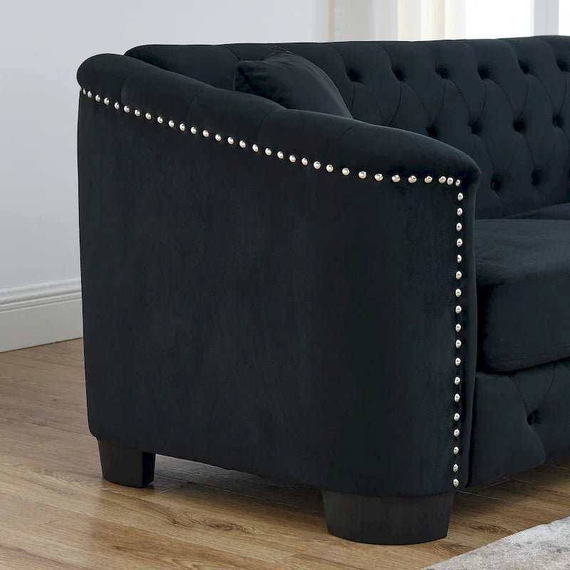 Canapé 3 places chesterfield en velours capitonné avec clous décoratifs