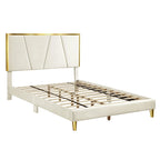 Lit plateforme entièrement capitonné DH BASIC Glam Beige avec accents dorés par Denhour