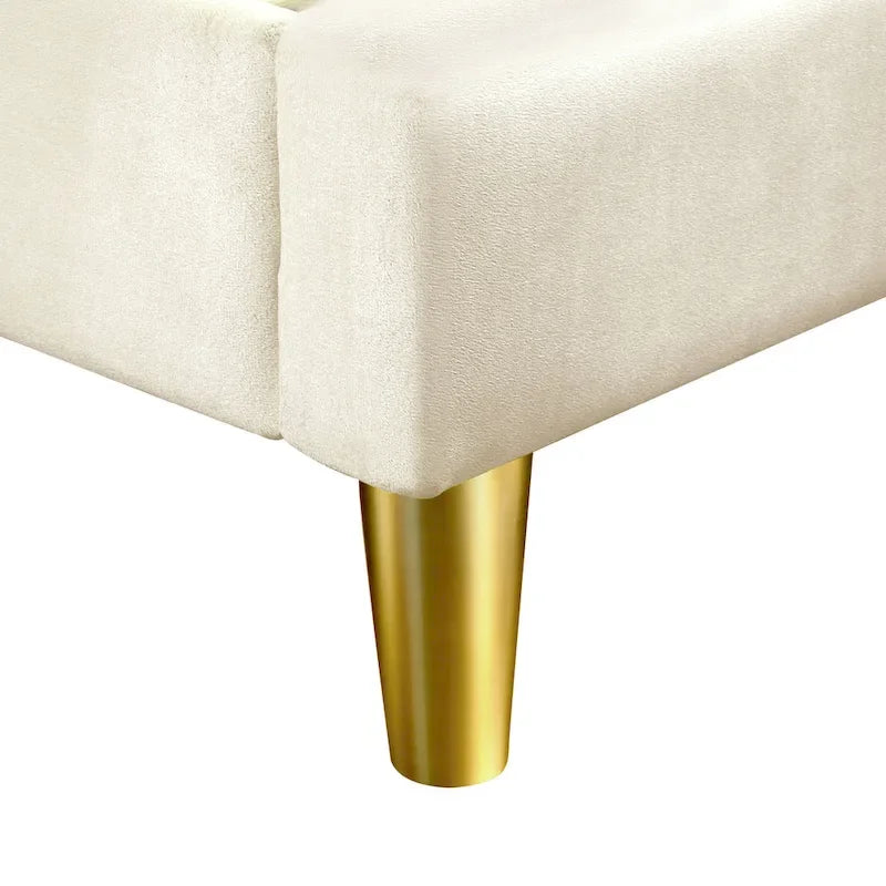 Lit plateforme entièrement capitonné DH BASIC Glam Beige avec accents dorés par Denhour