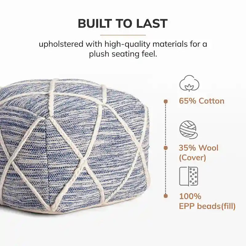 Kirkwood Lake Pouf Ottoman Bleu 22 Pouces - Repose-Pieds Fait à la Main pour Salon, Chambre, Chambre de Bébé, Chambre d'Enfant