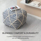 Kirkwood Lake Pouf Ottoman Bleu 22 Pouces - Repose-Pieds Fait à la Main pour Salon, Chambre, Chambre de Bébé, Chambre d'Enfant
