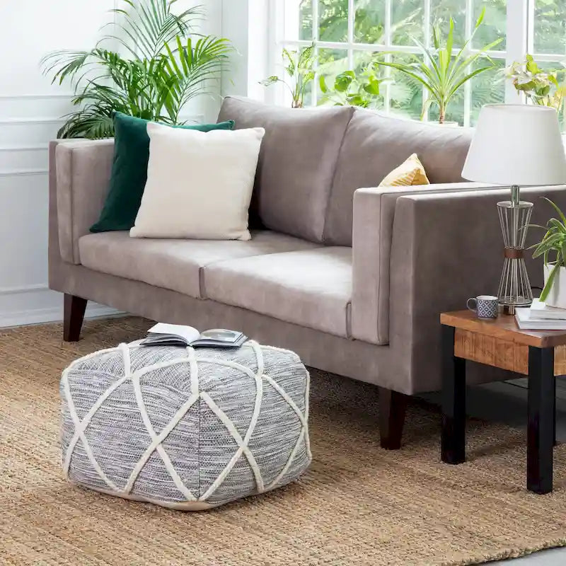 Kirkwood Lake Pouf Ottoman Bleu 22 Pouces - Repose-Pieds Fait à la Main pour Salon, Chambre, Chambre de Bébé, Chambre d'Enfant