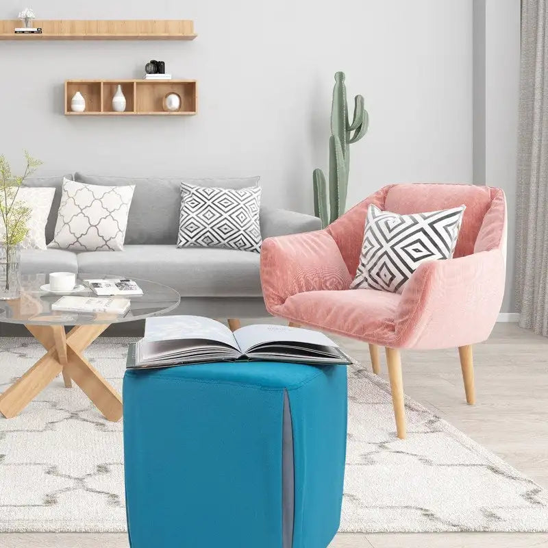 Petit repose-pieds ottoman de 14 po – Pouf ottoman avec siège en velours