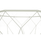Table basse centrale octogonale moderne Malibu 29 avec plateau en verre trempé et base géométrique en métal robuste pour salon et bureau