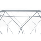 Table basse centrale octogonale moderne Malibu 29 avec plateau en verre trempé et base géométrique en métal robuste pour salon et bureau