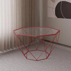 Table basse centrale octogonale moderne Malibu 29 avec plateau en verre trempé et base géométrique en métal robuste pour salon et bureau