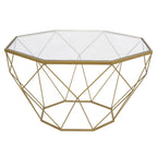 Table basse centrale octogonale moderne Malibu 29 avec plateau en verre trempé et base géométrique en métal robuste pour salon et bureau