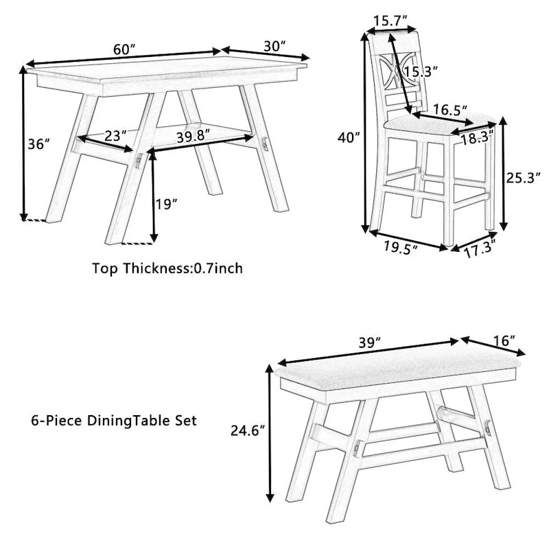 Table de salle à manger en bois hauteur comptoir avec étagère de rangement
