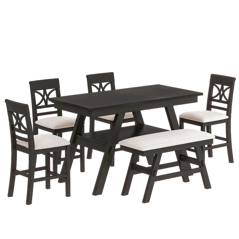 Table de salle à manger en bois hauteur comptoir avec étagère de rangement