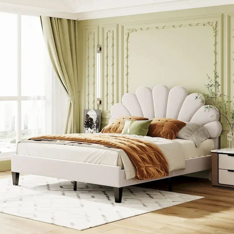 Lit plateforme rembourré Queen Size avec motif floral