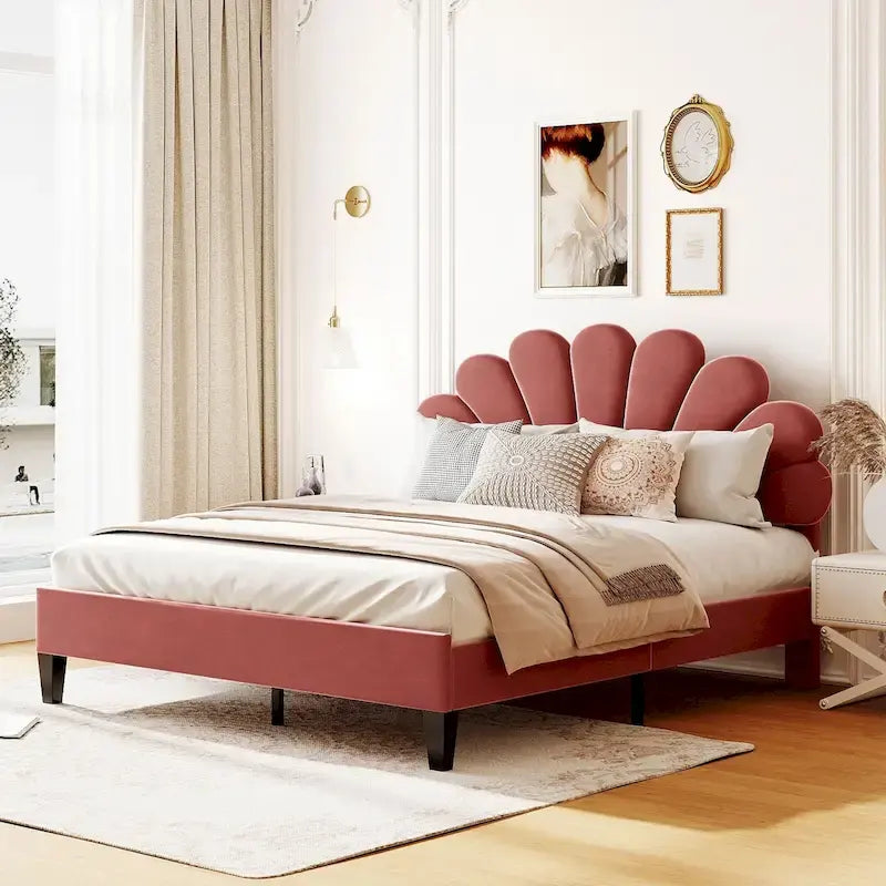 Lit plateforme rembourré Queen Size avec motif floral