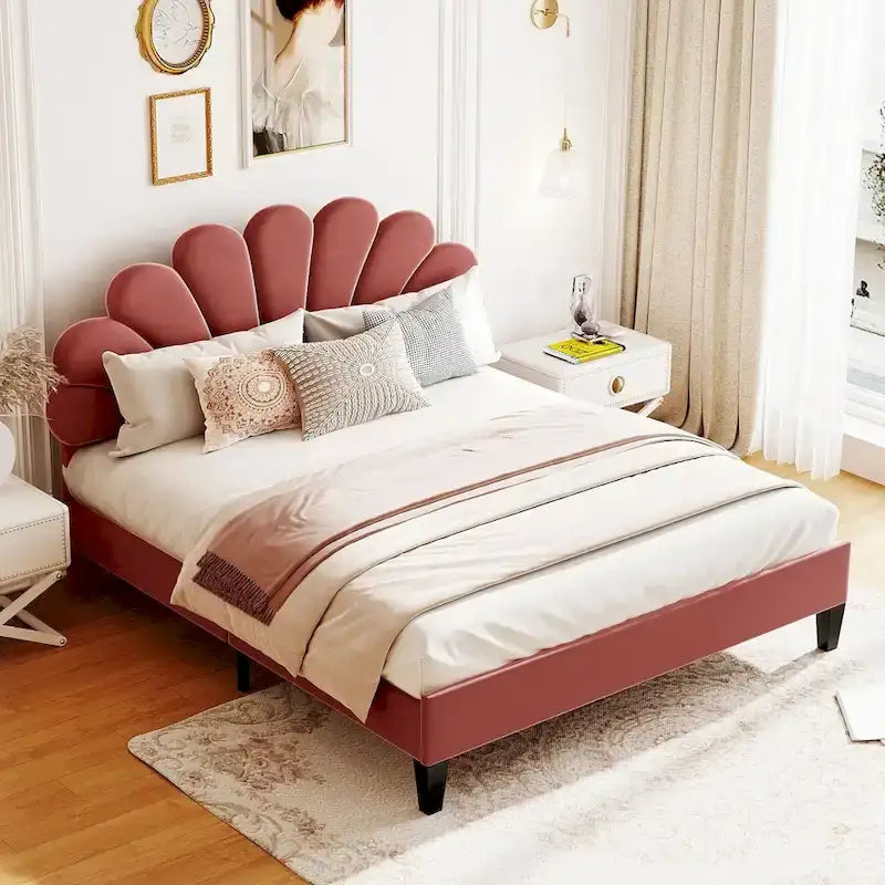 Lit plateforme rembourré Queen Size avec motif floral