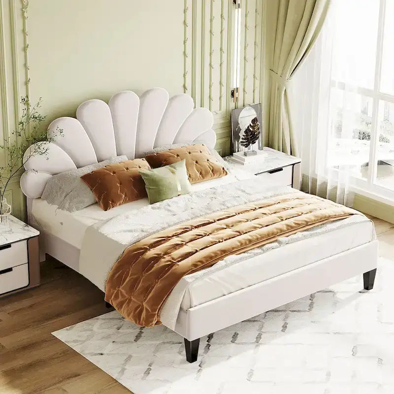 Lit plateforme rembourré Queen Size avec motif floral