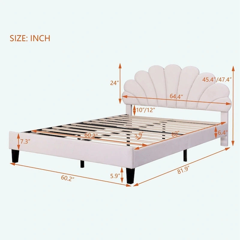 Lit plateforme rembourré Queen Size avec motif floral
