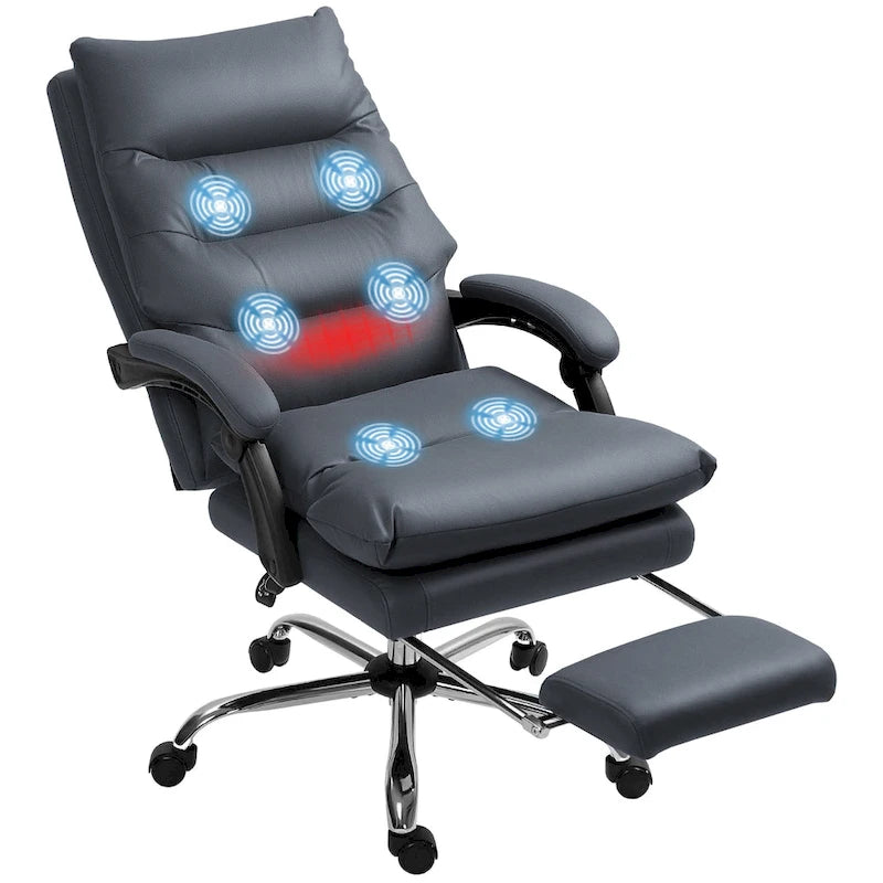 Chaise de bureau de massage inclinable chauffante à vibrations en microfibre