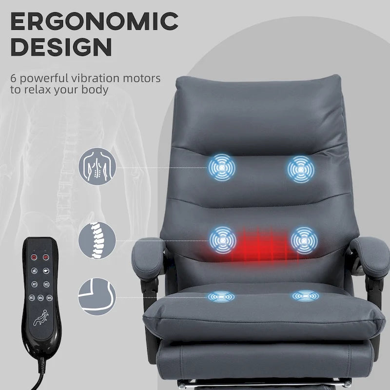 Chaise de bureau de massage inclinable chauffante à vibrations en microfibre
