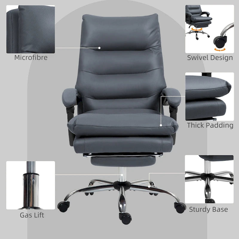 Chaise de bureau de massage inclinable chauffante à vibrations en microfibre