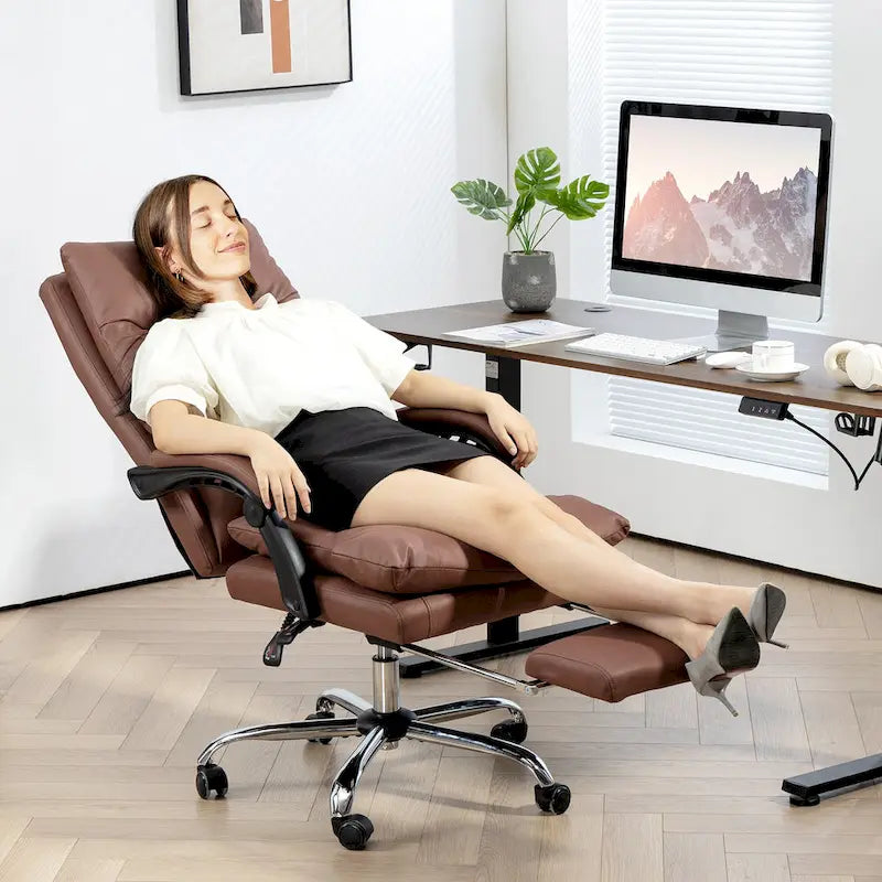 Chaise de bureau de massage inclinable chauffante à vibrations en microfibre