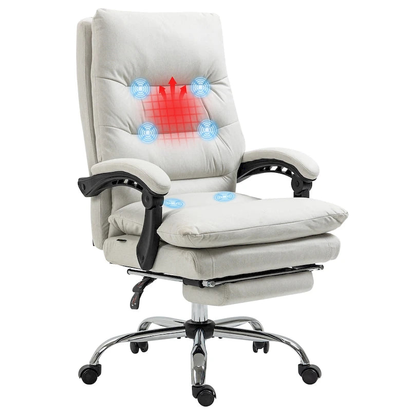 Chaise de bureau de massage inclinable chauffante à vibrations en microfibre