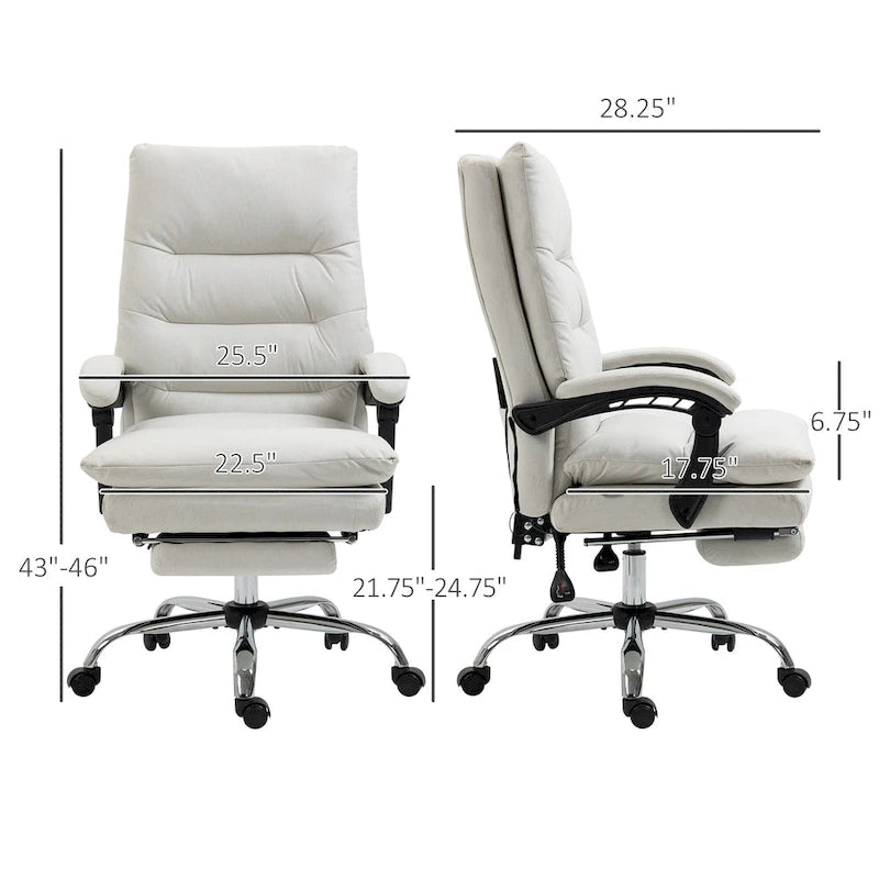 Chaise de bureau de massage inclinable chauffante à vibrations en microfibre