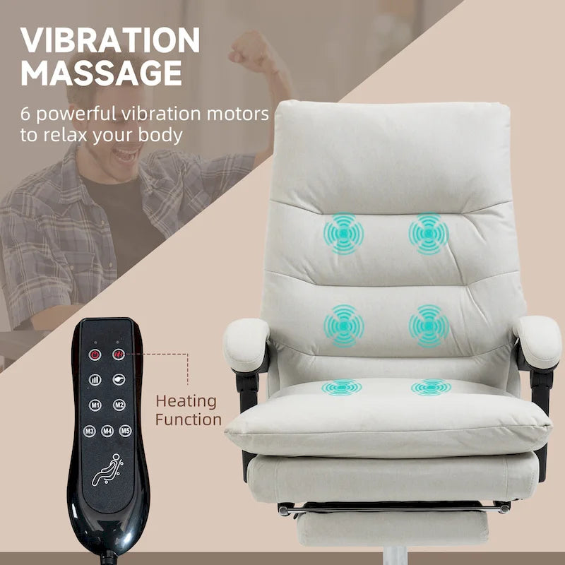 Chaise de bureau de massage inclinable chauffante à vibrations en microfibre