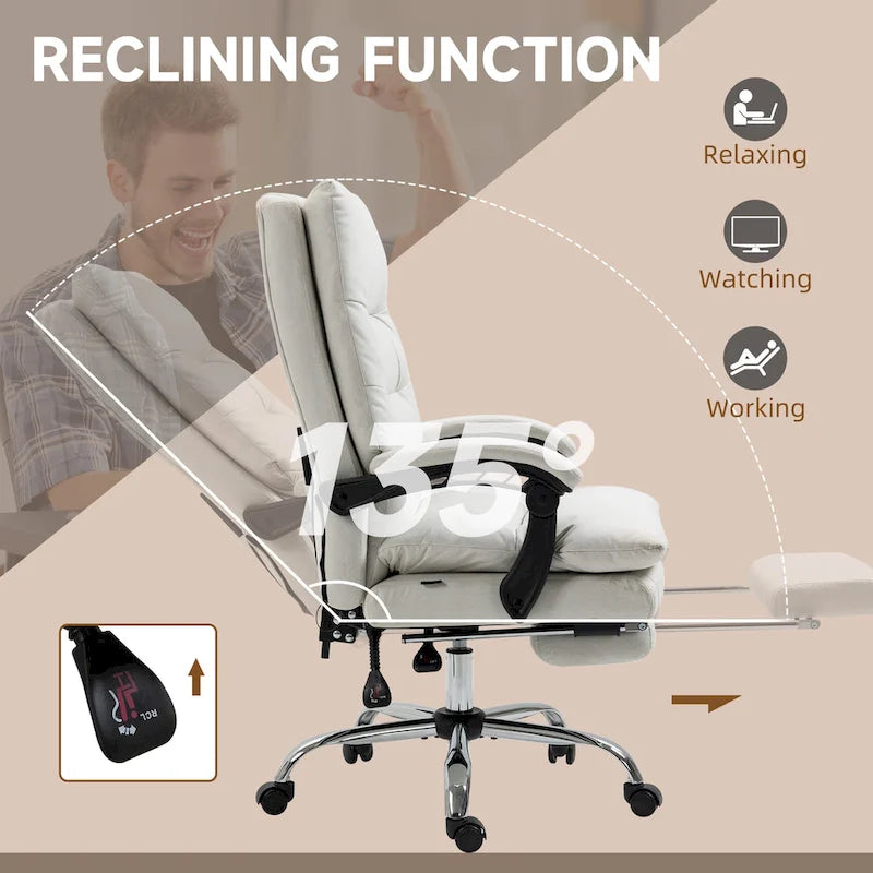 Chaise de bureau de massage inclinable chauffante à vibrations en microfibre
