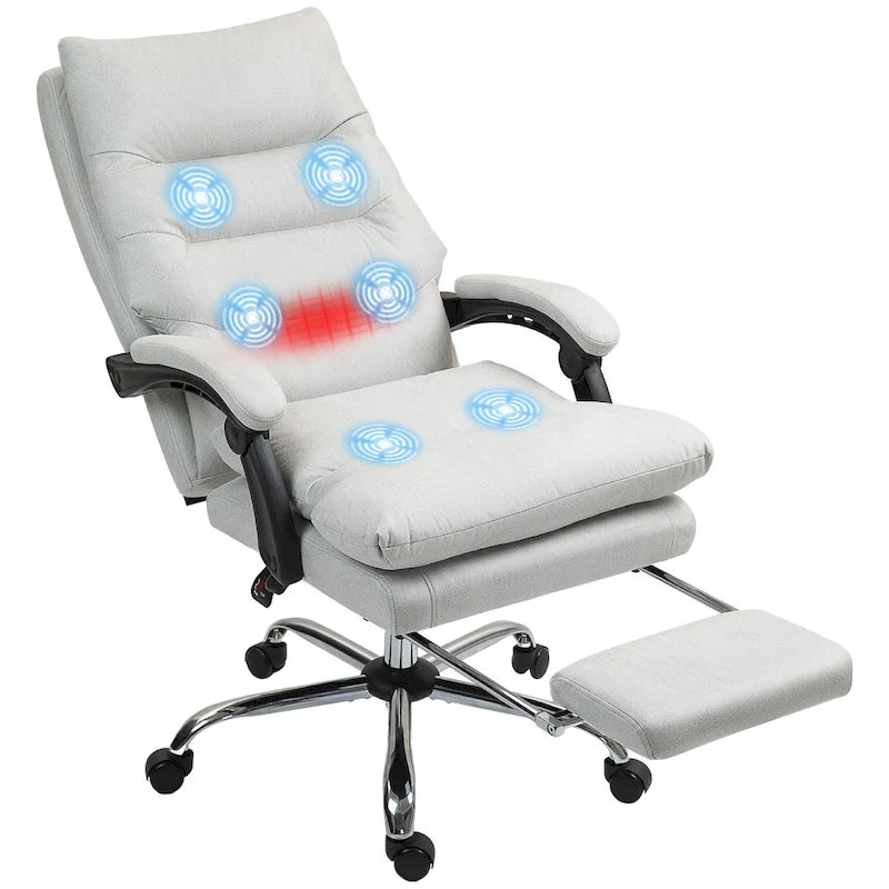 Chaise de bureau de massage inclinable chauffante à vibrations en microfibre