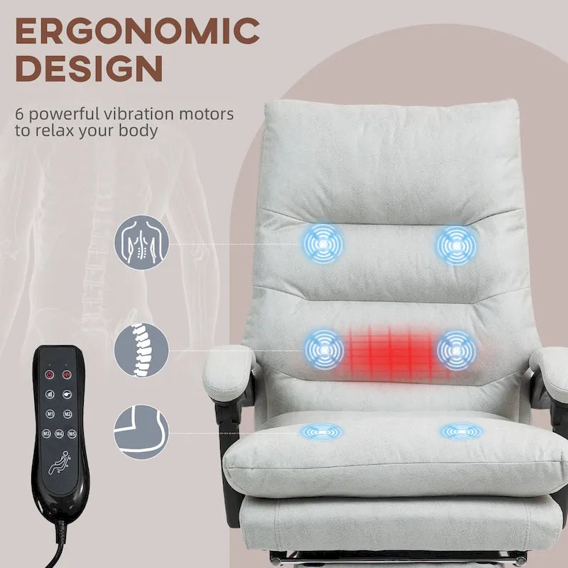 Chaise de bureau de massage inclinable chauffante à vibrations en microfibre