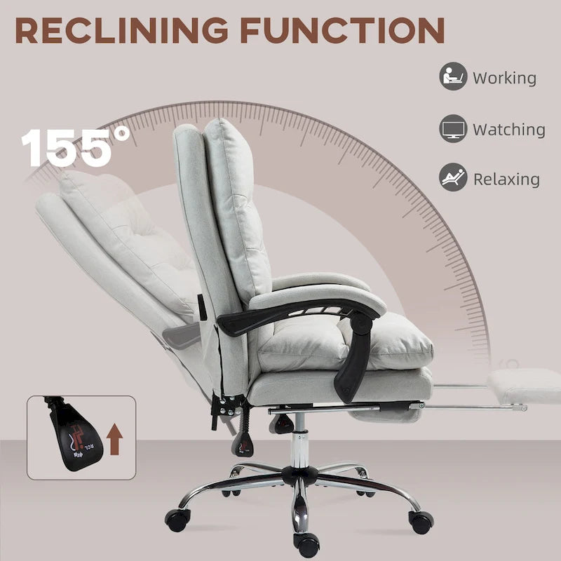 Chaise de bureau de massage inclinable chauffante à vibrations en microfibre