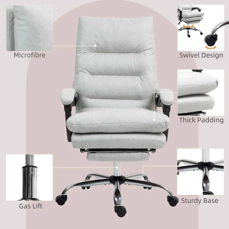 Chaise de bureau de massage inclinable chauffante à vibrations en microfibre