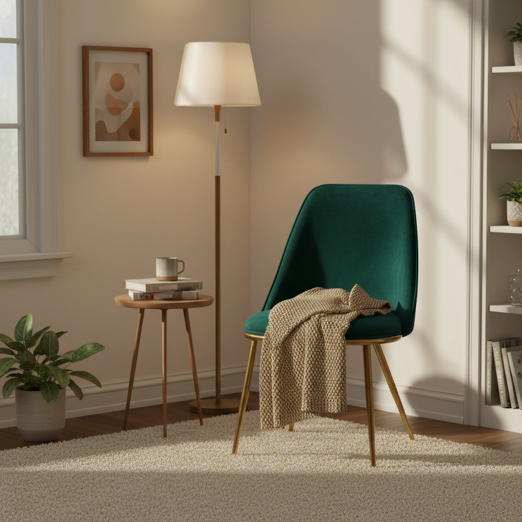 Chaises de salle à manger Anzu Glam en velours vert avec pieds dorés