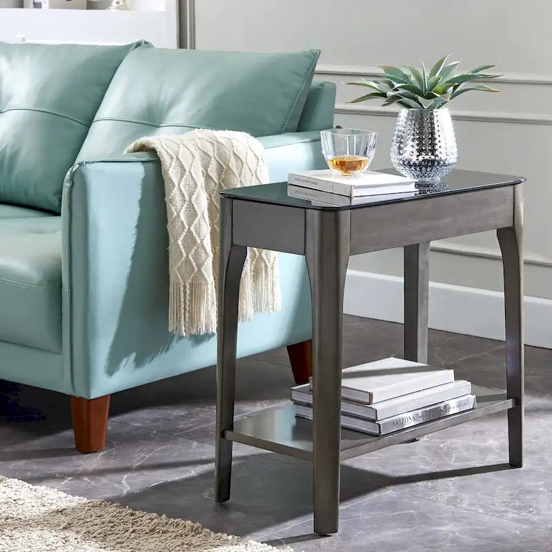 Table d'appoint Hemer avec plateau en verre noir