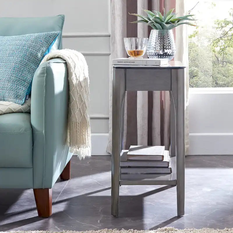 Table d'appoint Hemer avec plateau en verre noir