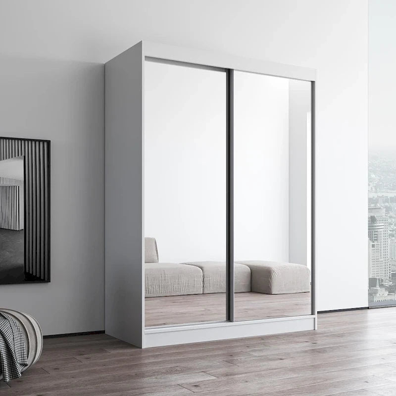 Armoire penderie 2 portes Parasol, miroir, moderne et brillante