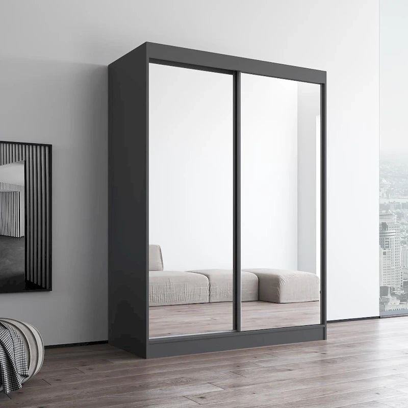 Armoire penderie 2 portes Parasol, miroir, moderne et brillante