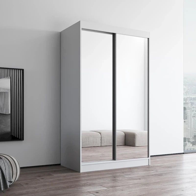 Armoire penderie 2 portes Parasol, miroir, moderne et brillante