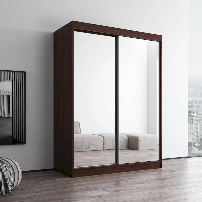 Armoire penderie 2 portes Parasol, miroir, moderne et brillante