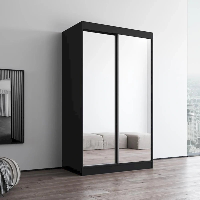 Armoire penderie 2 portes Parasol, miroir, moderne et brillante