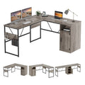 Bureau d'angle en L de 60 pouces avec meuble de rangement pour ordinateur
