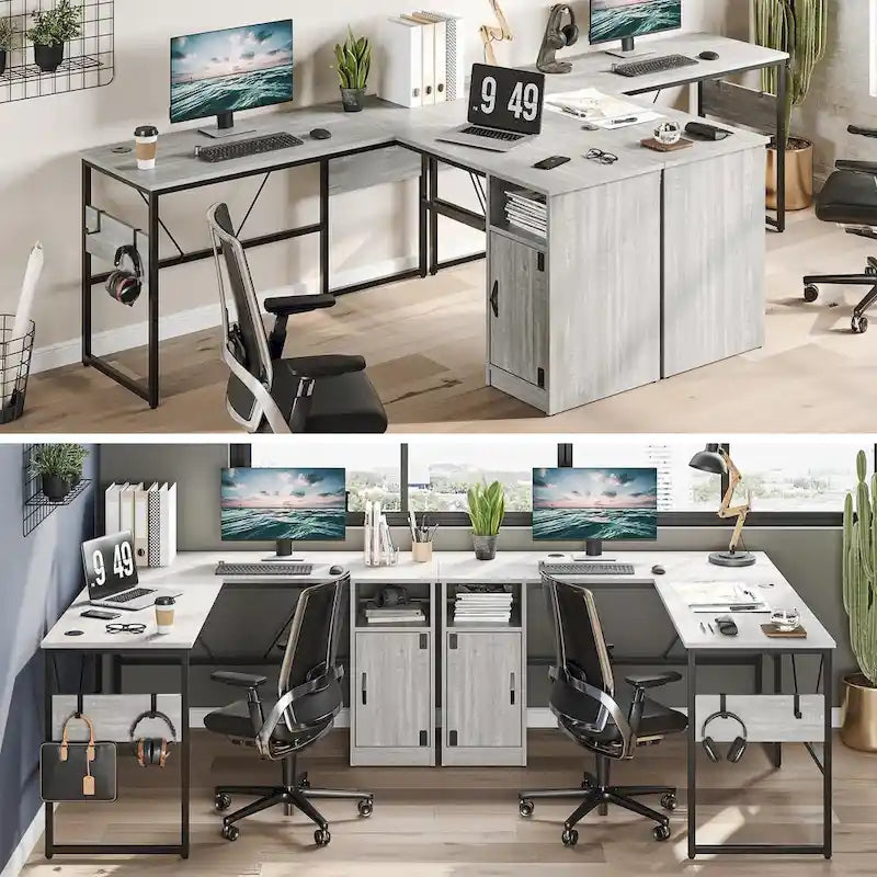 Bureau d'angle en L de 60 pouces avec meuble de rangement pour ordinateur