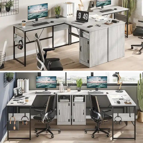 Bureau d'angle en L de 60 pouces avec meuble de rangement pour ordinateur