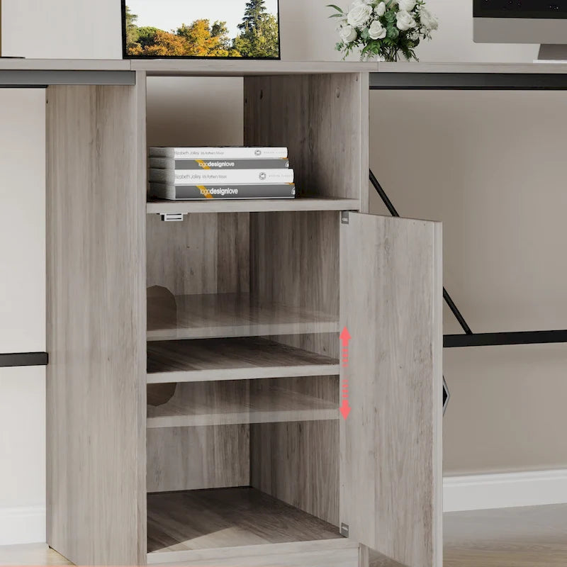 Bureau d'angle en L de 60 pouces avec meuble de rangement pour ordinateur